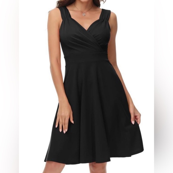 Grace Karin Dresses & Skirts - NWT Grace Karin Black Fit-and-Flare Wrap V Neck Cocktail Party Dress Large